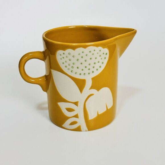 Kenzie Kae Yellow 12oz Creamer Floral Hand-Painted Stoneware Pitcher Farmhouse - Picture 1 of 6